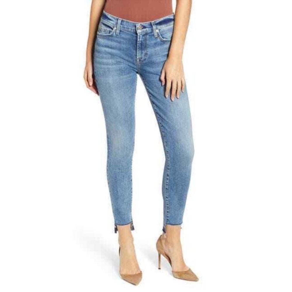 7 For All Mankind The Ankle Skinny Step Raw Hem Denim Jeans size 24‎
